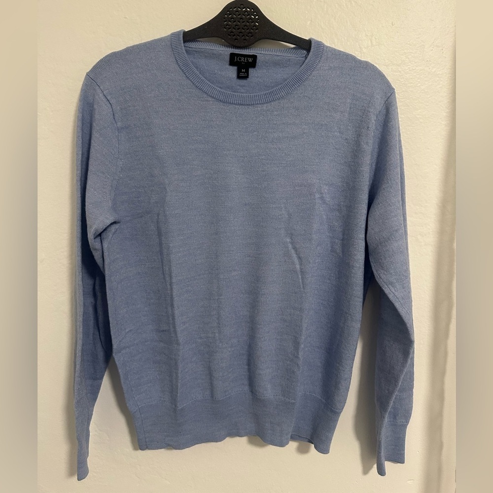 J.Crew Men’s Light Blue Merino Wool Blend Crewneck Sweater Size M Style AP638